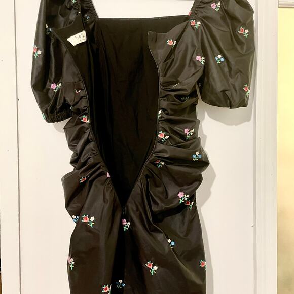 Sea NY Rubina Embroidered Mini Dress Puff Sleeve Floral Ruched - Picture 10 of 16